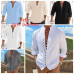 Men Button Up Shirt Solid Linen Hippie Beach Lightweight Casual Long Sleeve Soft