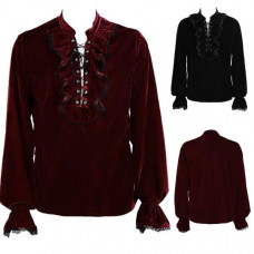 Mens Formal Blouse Lace Ruffle Renaissance Cosplay Shirt Role Play Solid Color