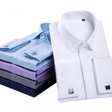 Mens Dress Shirts Long Sleeves French Cuff Formal Business With Cufflinks Shirts