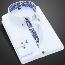 Porcelain Collar Men Long Sleeve Korean SlimFit Casual Business Dress Shirts