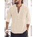 Men Button Up Shirt Solid Linen Hippie Beach Lightweight Casual Long Sleeve Soft