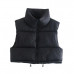 Women Fashion High Neck Cropped Waistcoat Puff Vest Casual Sleeveless Jacket