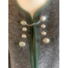 Grey Alpaca Wool Blend Tyrol Jacket w/Green Trim Metal Buttons - lined Sz 8