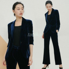 Womens Suit Slim fit Coat Velvet Party Prom Casual 2pcs Jacket Long Pants SIZE