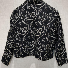 VTG Black & Silver Tapestry Reversible Cropped Jacket Blazer Women M Floral