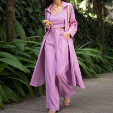 3pcs Women Long Blazer Suit Set Jacket Trench Coat Trousers Ladies Office Suits