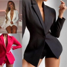 Women Ladies Blazer Suit Co-Ord Set Jacket Tops + Shorts 2Pcs Office Work Suit