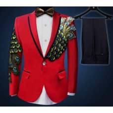 New Men Sequins Blazer Pants Long Trouser Coat handmade Jacket Suit Bowtie FUC