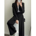 Long Sleeve Fashion Coat Black High Waisted Pants Two Piece Sets Women Outifits