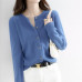 Women's Cashmere Blend Cardigan Sweater Solid Color Simple Crew Neck Jacket Coat