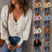 Sexy Women Long Sleeve V-Neck T-Shirts Ladies Button Knitted Blouse Tops Tees Us