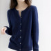 Women's Cashmere Blend Cardigan Sweater Solid Color Simple Crew Neck Jacket Coat