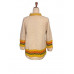 Hand Knit Sweater Cream Yellow Orange Green Silver Buttons Womens Large*