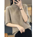 Half Sleeve Cashmere Women Knitted Sweater Merino Wool Spring  Mock-Neck Top 