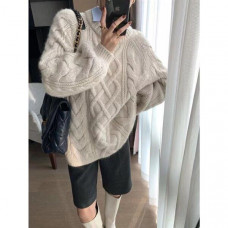  Flower Thickened Woolen Knit Woman Autumn Winter Round Neck Long Sweater