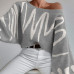 Women's Sweater Autumn Knit Pullover Casual Long Sleeved One Line Neck Sweater