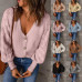 Sexy Women Long Sleeve V-Neck T-Shirts Ladies Button Knitted Blouse Tops Tees Us