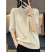 Half Sleeve Cashmere Women Knitted Sweater Merino Wool Spring  Mock-Neck Top 