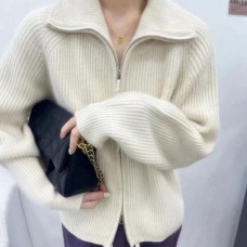 Thicken Wool Sweater Women's Lapel Zipper Knitted Cardigan Jacket Cashmere Outer