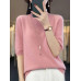 Half Sleeve Cashmere Women Knitted Sweater Merino Wool Spring  Mock-Neck Top 